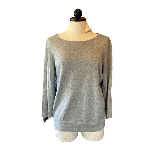 Talbots PETITES Sweater Pullover Knit Silver Stretchy NWT Size L Corporate - Picture 1 of 11